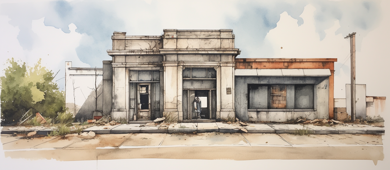 empty_abandoned_bank_building_watercolor_drawi_8157466c-3302-4224-adcd-93b87d8d2268.png